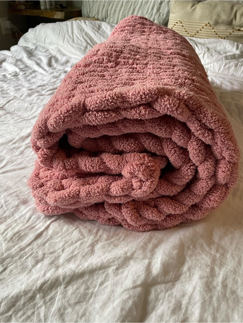 Handmade chunky knit blanket pink throw